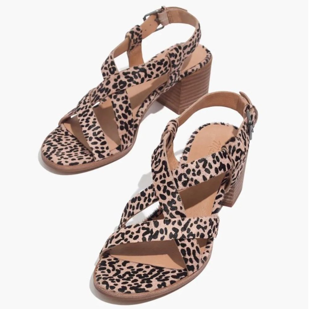 NEW! $138 MADEWELL 6 Alyssa Sandal in Spotted Calf Hair, Block Heel Strappy